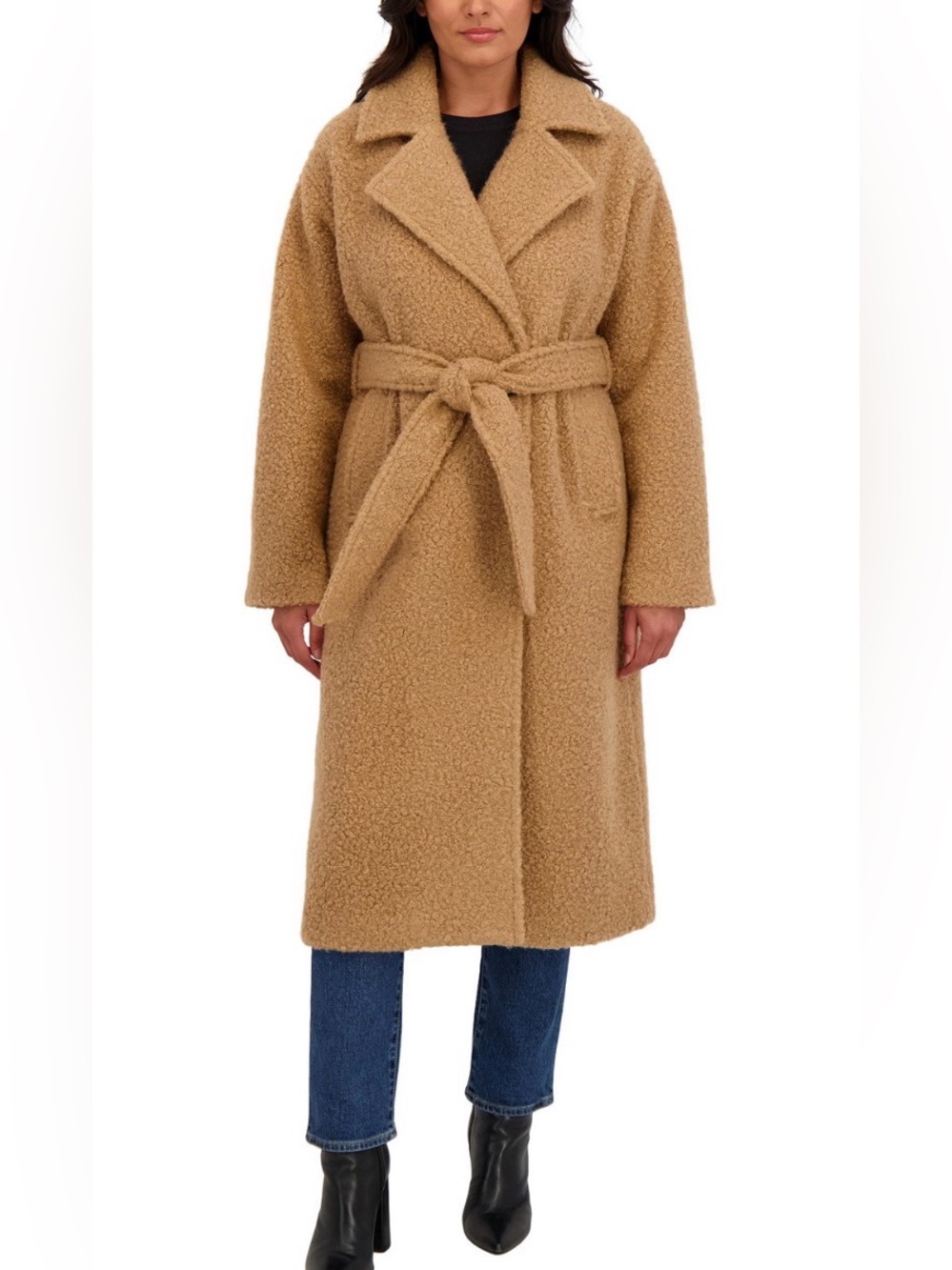 Boucle Belted Wrap Jacket Camel/ Tan Small NWOT